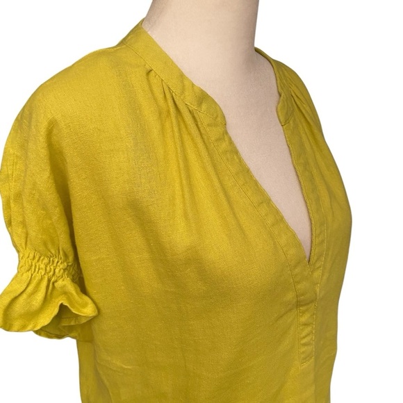 Andrew Marc New York Women’s Linen Blouse Size M Chartreuse Back Gather Design - Picture 2 of 9